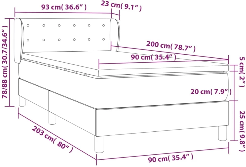 ΚΡΕΒΑΤΙ BOXSPRING ΜΕ ΣΤΡΩΜΑ ΣΚΟΥΡΟ ΓΚΡΙ 90X200 ΕΚ. ΥΦΑΣΜΑΤΙΝΟ 3127094
