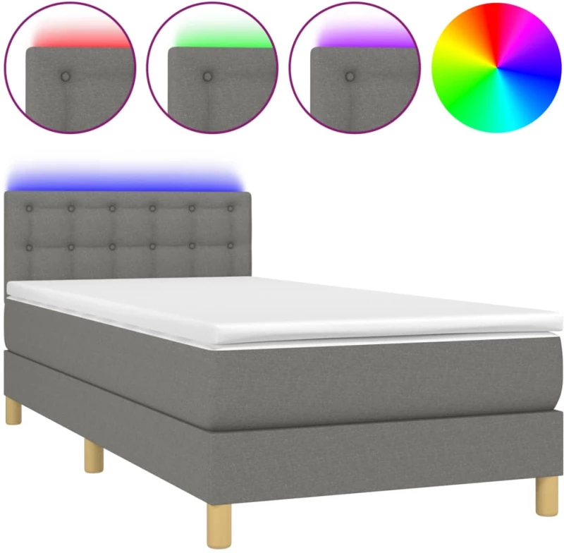 ΚΡΕΒΑΤΙ BOXSPRING ΜΕ ΣΤΡΩΜΑ & LED ΣΚ.ΓΚΡΙ 90X190 ΕΚ. ΥΦΑΣΜΑΤΙΝΟ 3133998