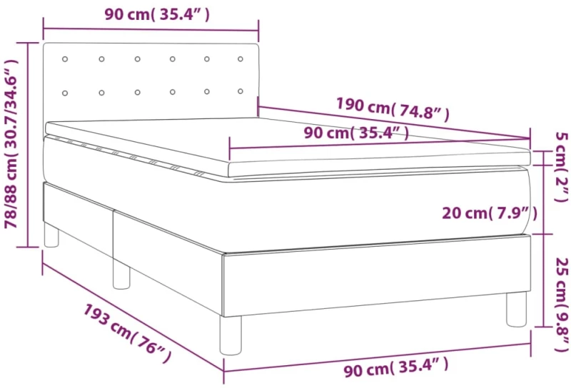 ΚΡΕΒΑΤΙ BOXSPRING ΜΕ ΣΤΡΩΜΑ ΣΚΟΥΡΟ ΓΚΡΙ 90X190 ΕΚ. ΥΦΑΣΜΑΤΙΝΟ 3140898