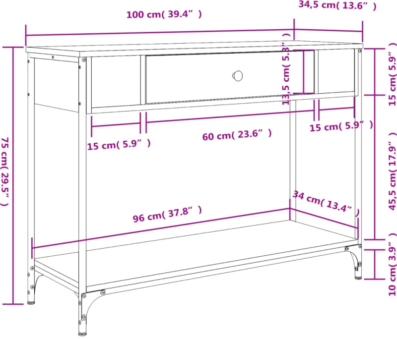 ΤΡΑΠΕΖΙ ΚΟΝΣΟΛΑ ΚΑΠΝΙΣΤΗ ΔΡΥΣ 100X34,5X75 ΕΚ. ΕΠΕΞΕΡΓ. ΞΥΛΟ 834162