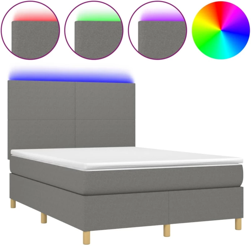 ΚΡΕΒΑΤΙ BOXSPRING ΜΕ ΣΤΡΩΜΑ & LED ΣΚ.ΓΚΡΙ 140X190ΕΚ. ΥΦΑΣΜΑΤΙΝΟ 3135270
