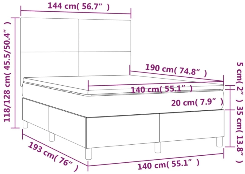 ΚΡΕΒΑΤΙ BOXSPRING ΜΕ ΣΤΡΩΜΑ & LED ΣΚ.ΓΚΡΙ 140X190ΕΚ. ΥΦΑΣΜΑΤΙΝΟ 3135270