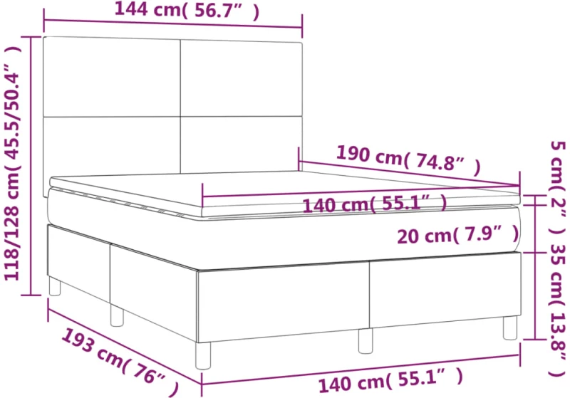 ΚΡΕΒΑΤΙ BOXSPRING ΜΕ ΣΤΡΩΜΑ ΣΚΟΥΡΟ ΓΚΡΙ 140X190 ΕΚ. ΥΦΑΣΜΑΤΙΝΟ 3141610