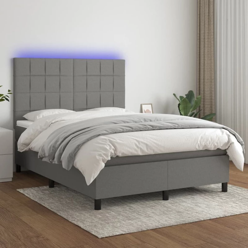ΚΡΕΒΑΤΙ BOXSPRING ΜΕ ΣΤΡΩΜΑ & LED ΣΚ.ΓΚΡΙ 140X190ΕΚ. ΥΦΑΣΜΑΤΙΝΟ 3134870