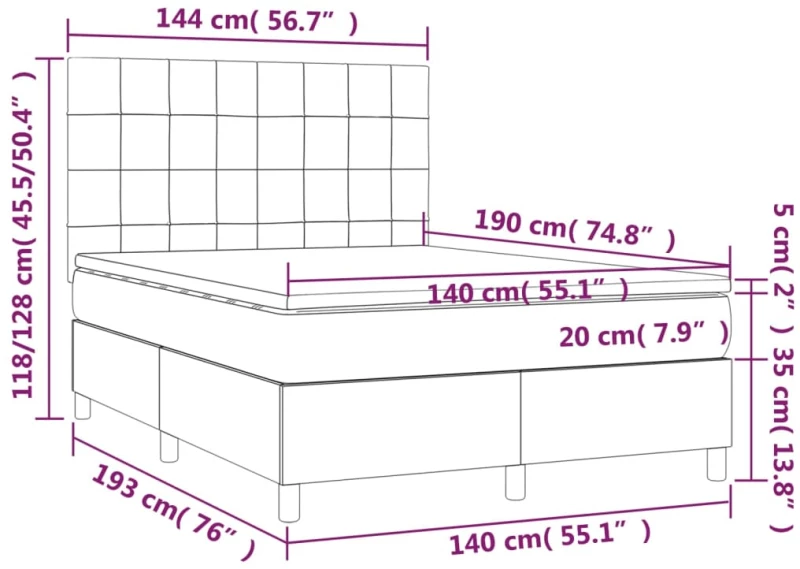 ΚΡΕΒΑΤΙ BOXSPRING ΜΕ ΣΤΡΩΜΑ & LED ΣΚ.ΓΚΡΙ 140X190ΕΚ. ΥΦΑΣΜΑΤΙΝΟ 3134870