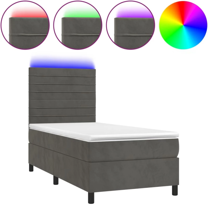 ΚΡΕΒΑΤΙ BOXSPRING ΜΕ ΣΤΡΩΜΑ & LED ΣΚ. ΓΚΡΙ 100X200ΕΚ. ΒΕΛΟΥΔΙΝΟ 3136168
