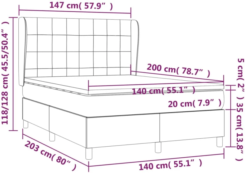 ΚΡΕΒΑΤΙ BOXSPRING ΜΕ ΣΤΡΩΜΑ ΜΑΥΡΟ 140X200 ΕΚ. ΥΦΑΣΜΑΤΙΝΟ 3128527