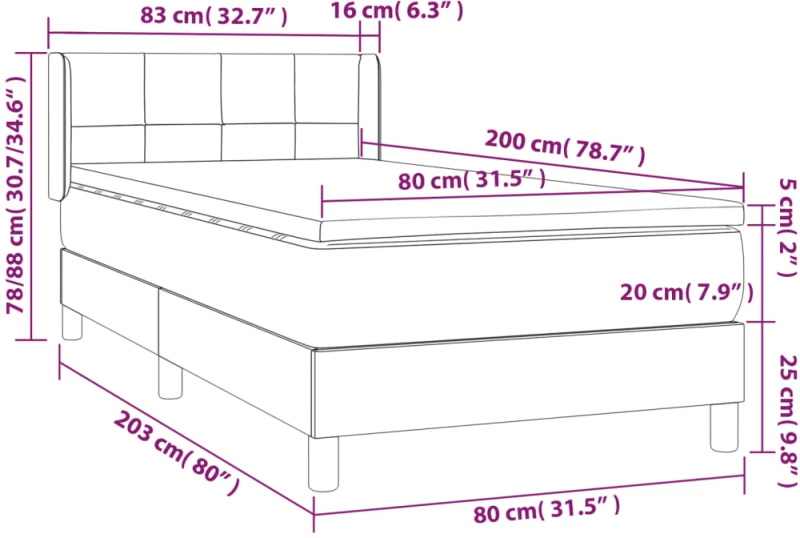 ΚΡΕΒΑΤΙ BOXSPRING ΜΕ ΣΤΡΩΜΑ ΣΚΟΥΡΟ ΓΚΡΙ 80X200 ΕΚ. ΥΦΑΣΜΑΤΙΝΟ 3129666