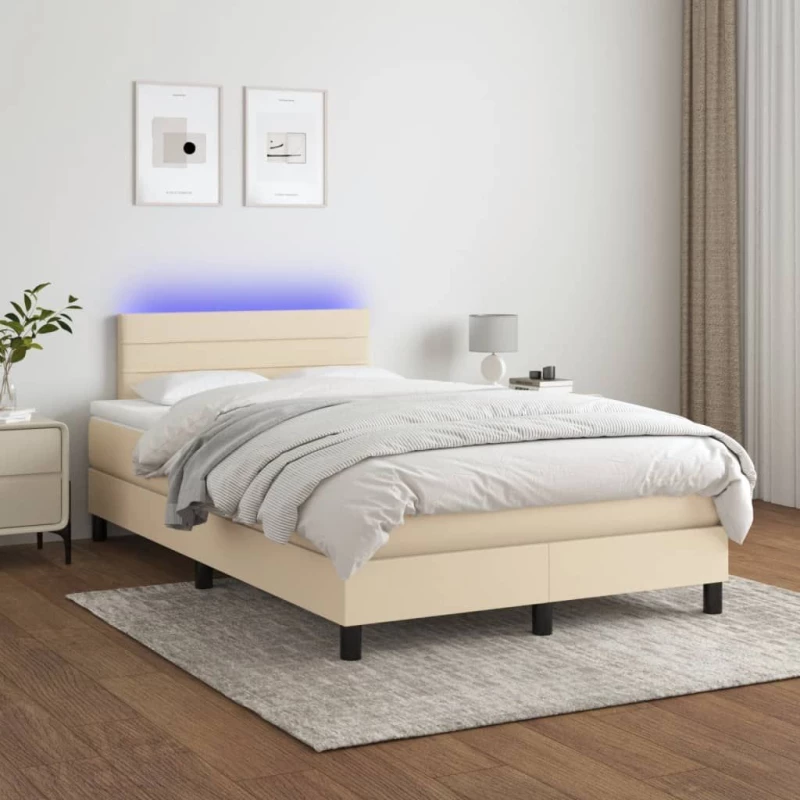 ΚΡΕΒΑΤΙ BOXSPRING ΜΕ ΣΤΡΩΜΑ & LED ΚΡΕΜ 120X200 ΕΚ. ΥΦΑΣΜΑΤΙΝΟ 3133226