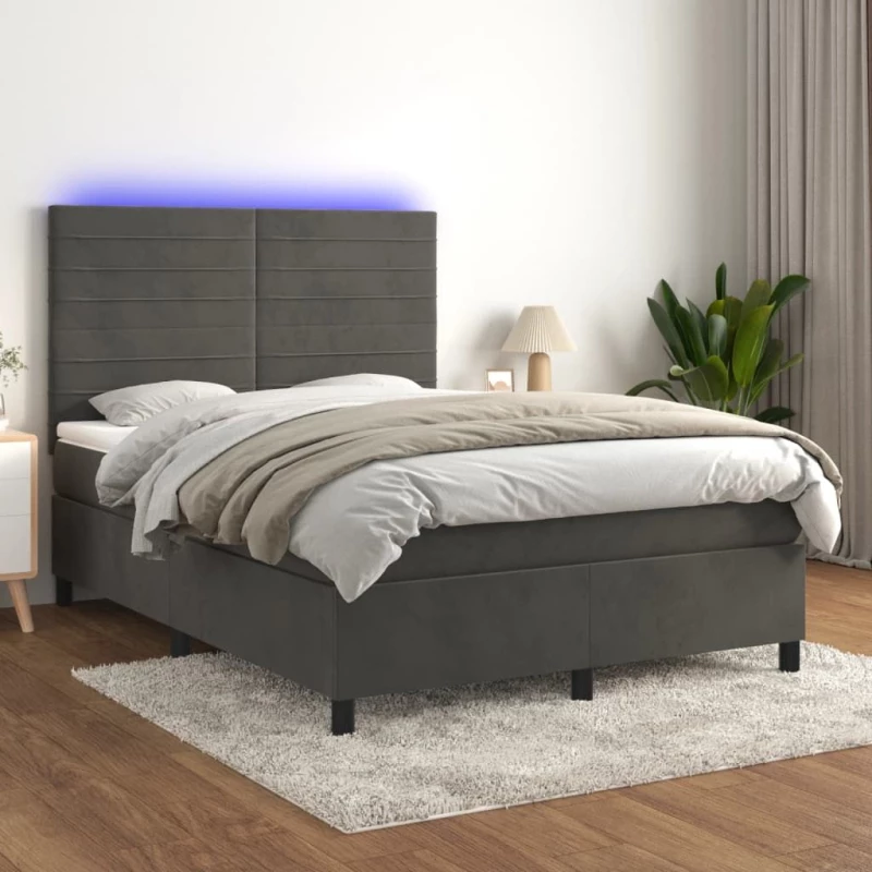ΚΡΕΒΑΤΙ BOXSPRING ΜΕ ΣΤΡΩΜΑ & LED ΣΚ. ΓΚΡΙ 140X200ΕΚ. ΒΕΛΟΥΔΙΝΟ 3136186
