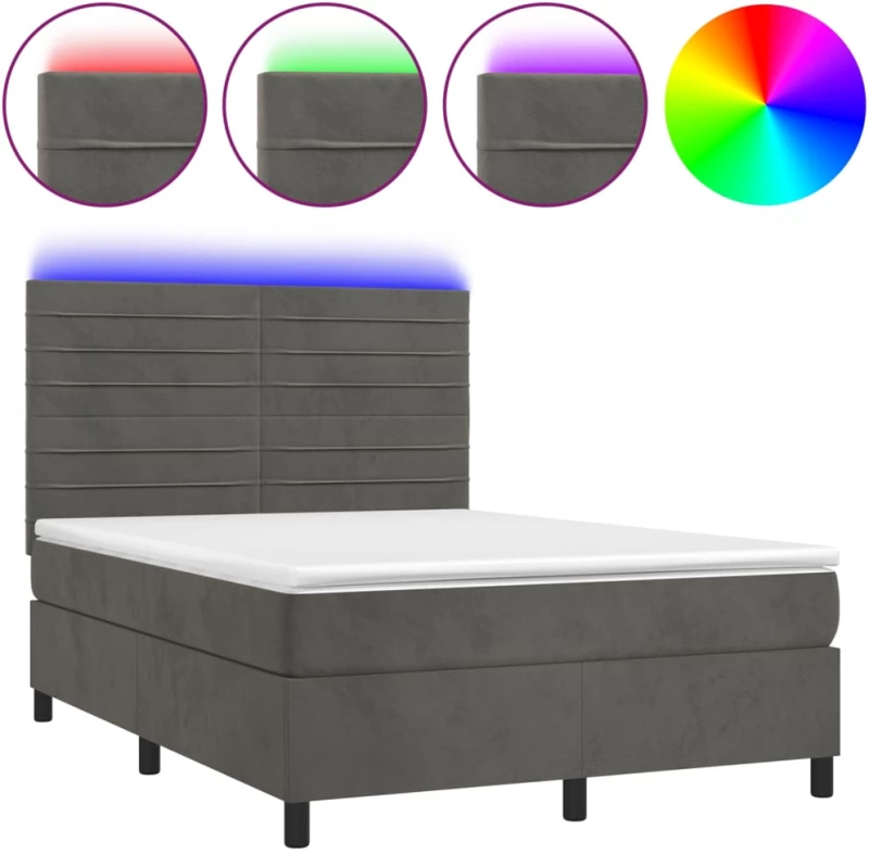 ΚΡΕΒΑΤΙ BOXSPRING ΜΕ ΣΤΡΩΜΑ & LED ΣΚ. ΓΚΡΙ 140X200ΕΚ. ΒΕΛΟΥΔΙΝΟ 3136186