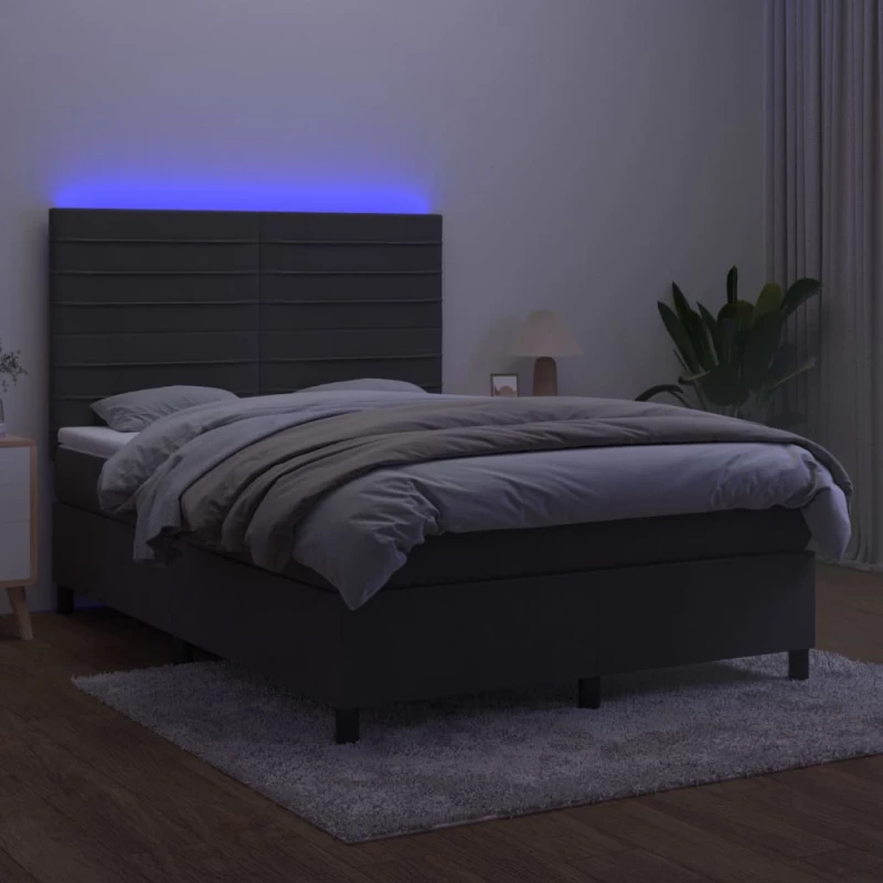 ΚΡΕΒΑΤΙ BOXSPRING ΜΕ ΣΤΡΩΜΑ & LED ΣΚ. ΓΚΡΙ 140X200ΕΚ. ΒΕΛΟΥΔΙΝΟ 3136186