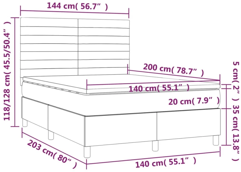 ΚΡΕΒΑΤΙ BOXSPRING ΜΕ ΣΤΡΩΜΑ & LED ΣΚ. ΓΚΡΙ 140X200ΕΚ. ΒΕΛΟΥΔΙΝΟ 3136186