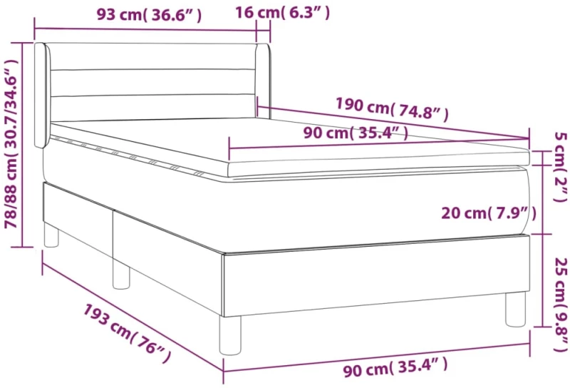ΚΡΕΒΑΤΙ BOXSPRING ΜΕ ΣΤΡΩΜΑ ΑΝΟΙΧΤΟ ΓΚΡΙ 90X190 ΕΚ. ΥΦΑΣΜΑΤΙΝΟ 3129753