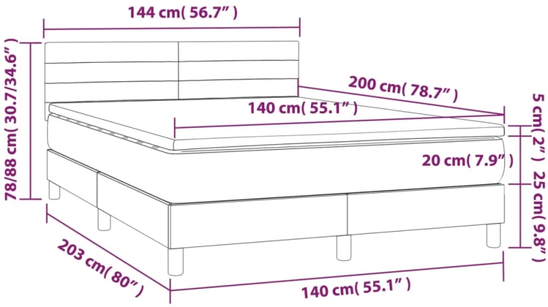 ΚΡΕΒΑΤΙ BOXSPRING ΜΕ ΣΤΡΩΜΑ & LED TAUPE 140X200 ΕΚ. ΥΦΑΣΜΑΤΙΝΟ 3133801