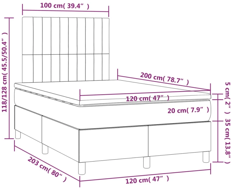 ΚΡΕΒΑΤΙ BOXSPRING ΜΕ ΣΤΡΩΜΑ & LED ΑΝ.ΓΚΡΙ 120X200 ΕΚ ΥΦΑΣΜΑΤΙΝΟ 3135581