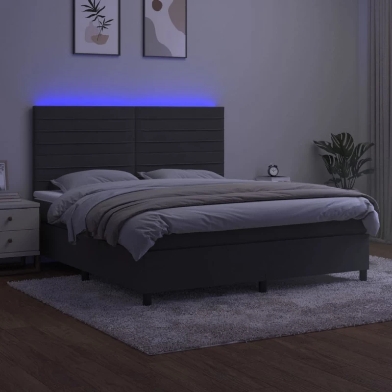 ΚΡΕΒΑΤΙ BOXSPRING ΜΕ ΣΤΡΩΜΑ & LED ΣΚ. ΓΚΡΙ 160X200ΕΚ. ΒΕΛΟΥΔΙΝΟ 3136192