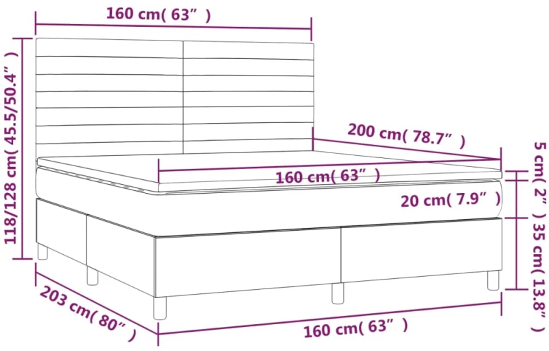 ΚΡΕΒΑΤΙ BOXSPRING ΜΕ ΣΤΡΩΜΑ & LED ΣΚ. ΓΚΡΙ 160X200ΕΚ. ΒΕΛΟΥΔΙΝΟ 3136192