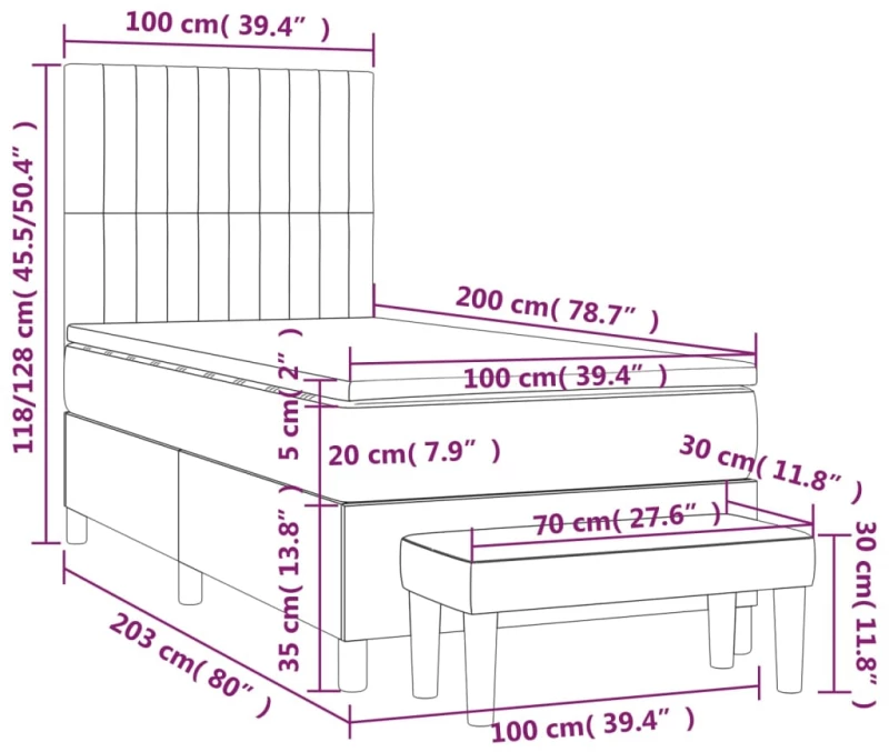 ΚΡΕΒΑΤΙ BOXSPRING ΜΕ ΣΤΡΩΜΑ ΑΝΟΙΧΤΟ ΓΚΡΙ 100X200 ΕΚ. ΥΦΑΣΜΑΤΙΝΟ 3136733