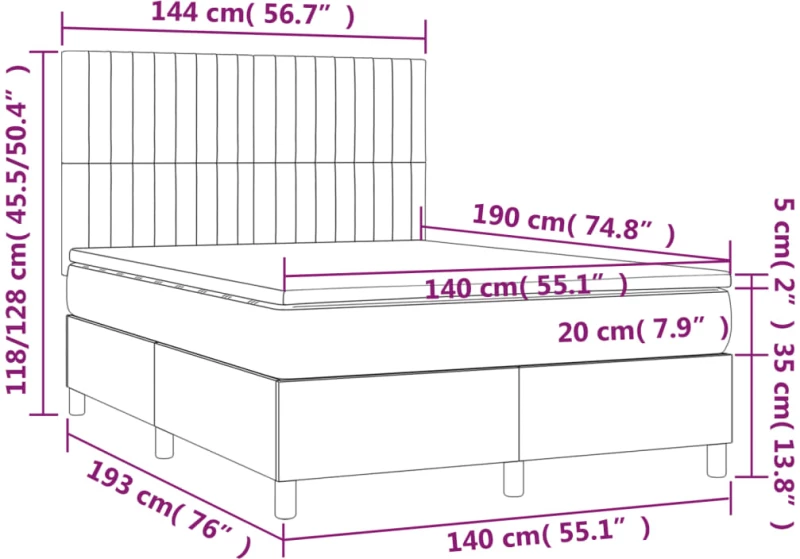 ΚΡΕΒΑΤΙ BOXSPRING ΜΕ ΣΤΡΩΜΑ ΑΝΟΙΧΤΟ ΓΚΡΙ 140X190 ΕΚ. ΥΦΑΣΜΑΤΙΝΟ 3142489