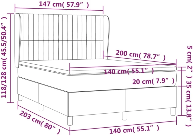 ΚΡΕΒΑΤΙ BOXSPRING ΜΕ ΣΤΡΩΜΑ ΣΚΟΥΡΟ ΓΚΡΙ 140X200 ΕΚ ΥΦΑΣΜΑΤΙΝΟ 3128686