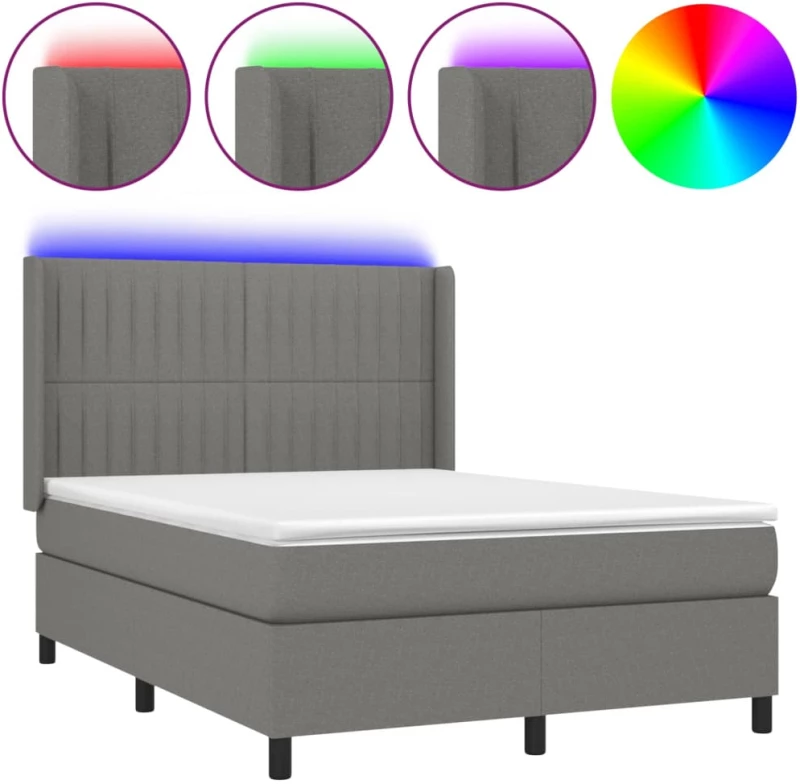 ΚΡΕΒΑΤΙ BOXSPRING ΜΕ ΣΤΡΩΜΑ & LED ΣΚ.ΓΚΡΙ 140X190ΕΚ. ΥΦΑΣΜΑΤΙΝΟ 3138470