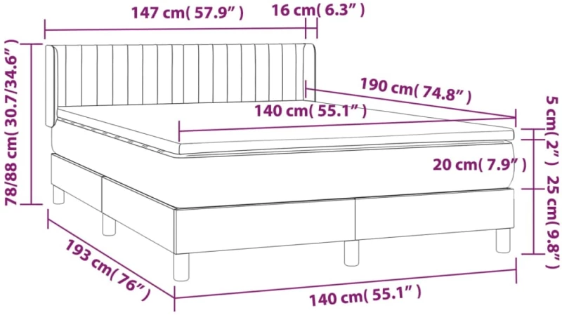 ΚΡΕΒΑΤΙ BOXSPRING ΜΕ ΣΤΡΩΜΑ ΜΑΥΡΟ 140X190 ΕΚ. ΥΦΑΣΜΑΤΙΝΟ 3129867