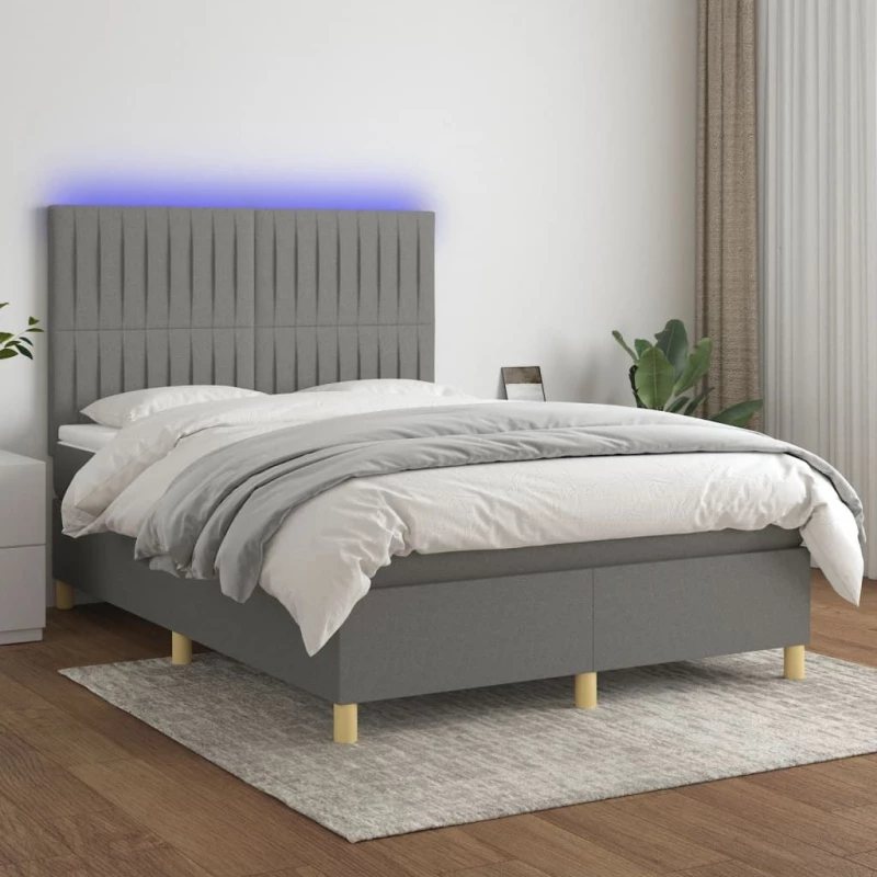 ΚΡΕΒΑΤΙ BOXSPRING ΜΕ ΣΤΡΩΜΑ & LED ΣΚ.ΓΚΡΙ 140X200 ΕΚ ΥΦΑΣΜΑΤΙΝΟ 3135598