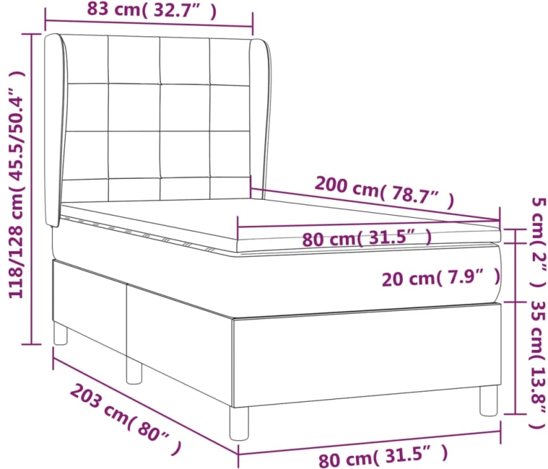 ΚΡΕΒΑΤΙ BOXSPRING ΜΕ ΣΤΡΩΜΑ ΣΚΟΥΡΟ ΓΚΡΙ 80X200 ΕΚ. ΒΕΛΟΥΔΙΝΟ 3129178