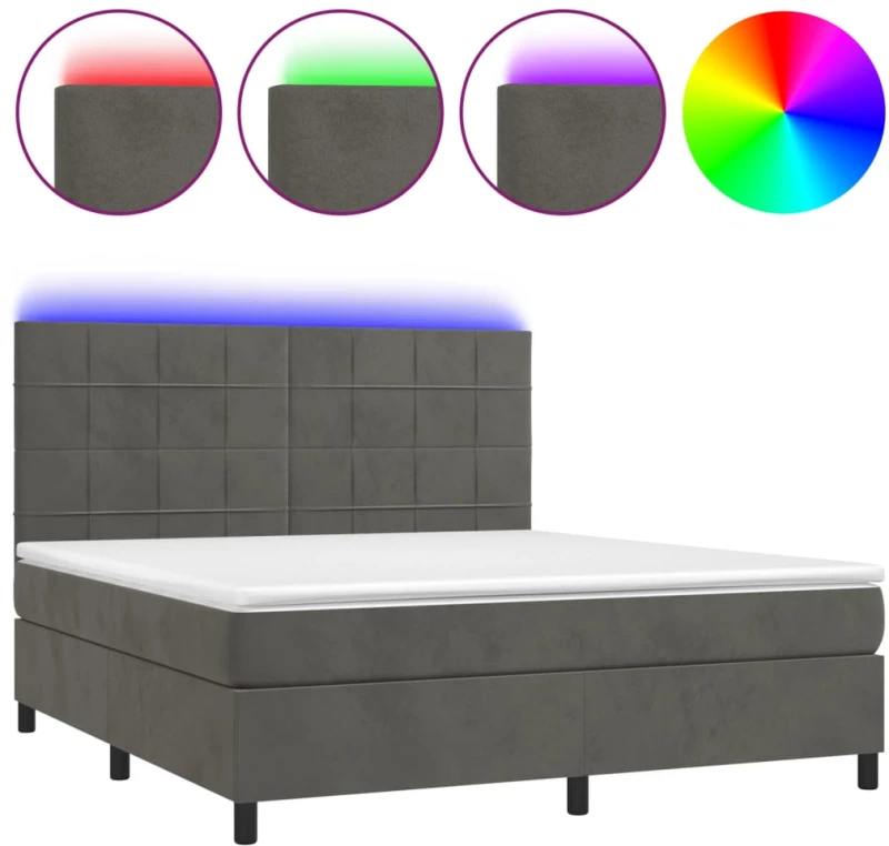 ΚΡΕΒΑΤΙ BOXSPRING ΜΕ ΣΤΡΩΜΑ & LED ΣΚ. ΓΚΡΙ 180X200ΕΚ. ΒΕΛΟΥΔΙΝΟ 3136138