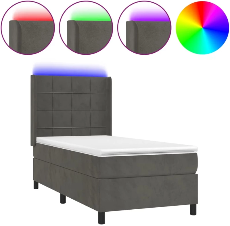 ΚΡΕΒΑΤΙ BOXSPRING ΜΕ ΣΤΡΩΜΑ & LED ΣΚ. ΓΚΡΙ 90X200 ΕΚ. ΒΕΛΟΥΔΙΝΟ 3139542