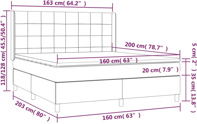 ΚΡΕΒΑΤΙ BOXSPRING ΜΕ ΣΤΡΩΜΑ ΣΚΟΥΡΟ ΓΚΡΙ 160X200 ΕΚ ΥΦΑΣΜΑΤΙΝΟ 3132002