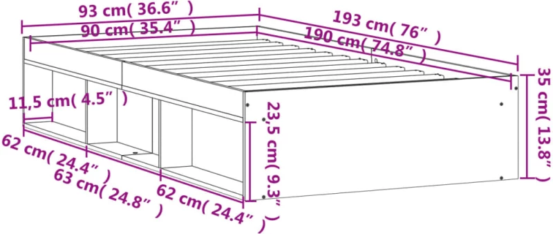 ΠΛΑΙΣΙΟ ΚΡΕΒΑΤΙΟΥ ΓΚΡΙ ΣΚΥΡΟΔΕΜΑΤΟΣ 90 X 190 ΕΚ. 3203841