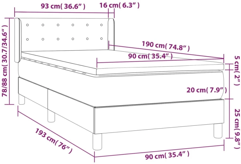 ΚΡΕΒΑΤΙ BOXSPRING ΜΕ ΣΤΡΩΜΑ ΑΝΟΙΧΤΟ ΓΚΡΙ 90X190 ΕΚ. ΥΦΑΣΜΑΤΙΝΟ 3130553