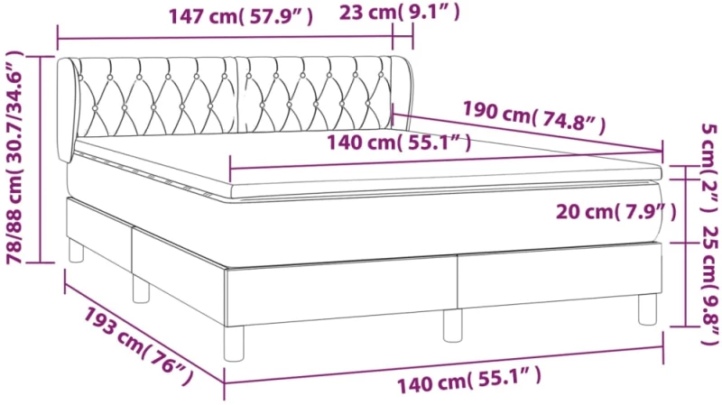 ΚΡΕΒΑΤΙ BOXSPRING ΜΕ ΣΤΡΩΜΑ ΑΝΟΙΧΤΟ ΓΚΡΙ 140X190 ΕΚ. ΥΦΑΣΜΑΤΙΝΟ 3126477