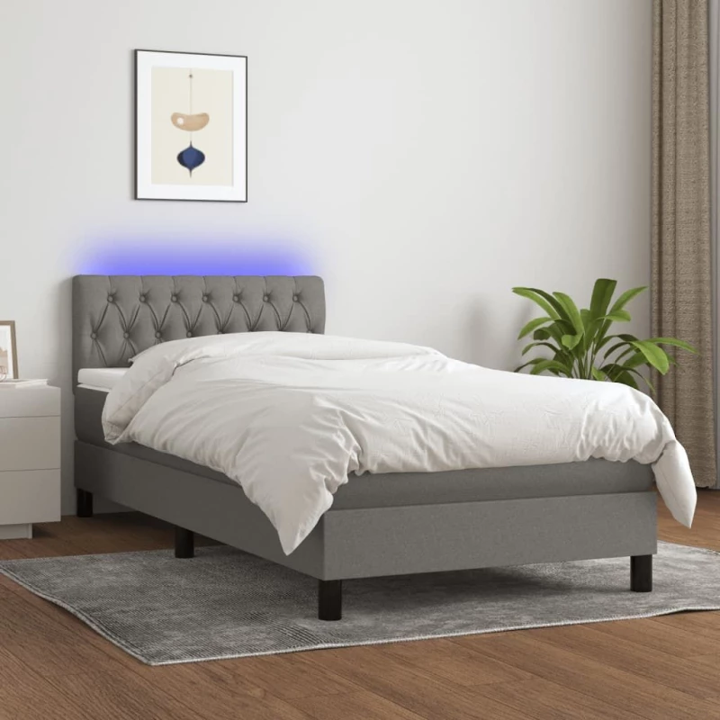 ΚΡΕΒΑΤΙ BOXSPRING ΜΕ ΣΤΡΩΜΑ & LED ΣΚ.ΓΚΡΙ 90X200 ΕΚ. ΥΦΑΣΜΑΤΙΝΟ 3133366