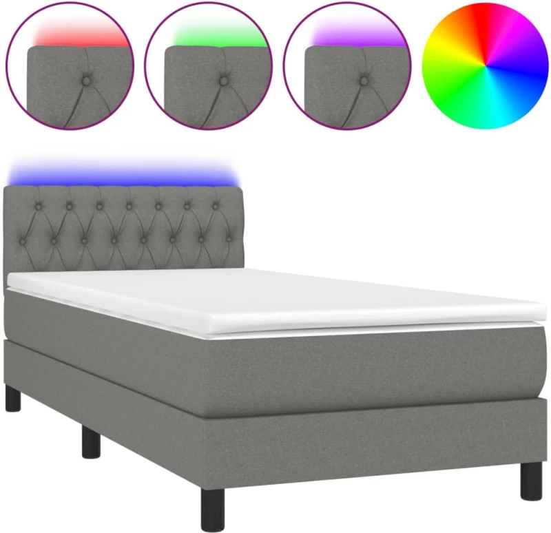 ΚΡΕΒΑΤΙ BOXSPRING ΜΕ ΣΤΡΩΜΑ & LED ΣΚ.ΓΚΡΙ 90X200 ΕΚ. ΥΦΑΣΜΑΤΙΝΟ 3133366