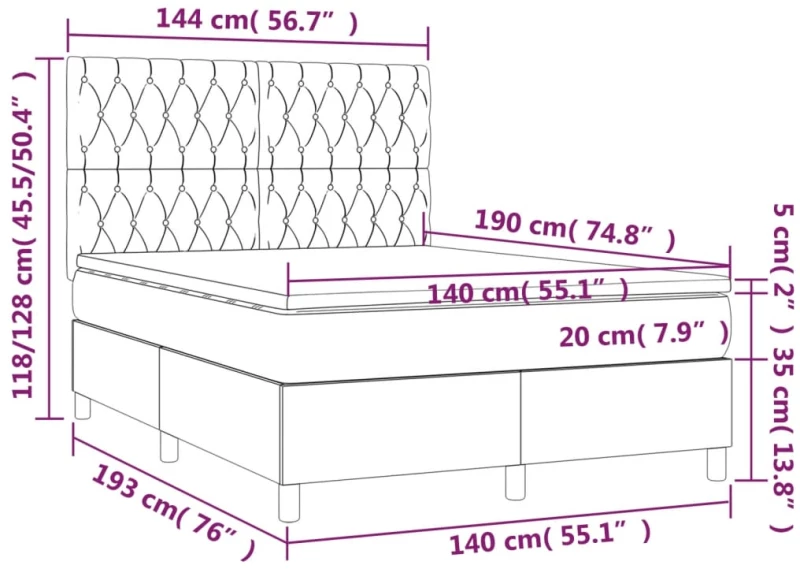 ΚΡΕΒΑΤΙ BOXSPRING ΜΕ ΣΤΡΩΜΑ ΣΚΟΥΡΟ ΓΚΡΙ 140X190 ΕΚ. ΥΦΑΣΜΑΤΙΝΟ 3142010
