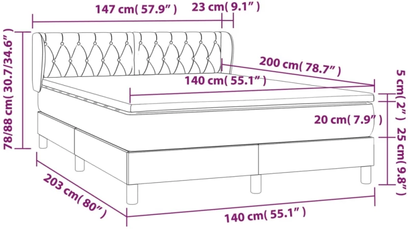 ΚΡΕΒΑΤΙ BOXSPRING ΜΕ ΣΤΡΩΜΑ ΣΚΟΥΡΟ ΓΚΡΙ 140X200 ΕΚ ΥΦΑΣΜΑΤΙΝΟ 3127046