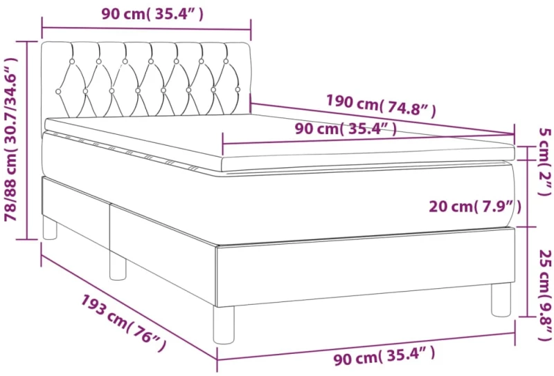 ΚΡΕΒΑΤΙ BOXSPRING ΜΕ ΣΤΡΩΜΑ & LED ΑΝ.ΓΚΡΙ 90X190 ΕΚ. ΥΦΑΣΜΑΤΙΝΟ 3133917