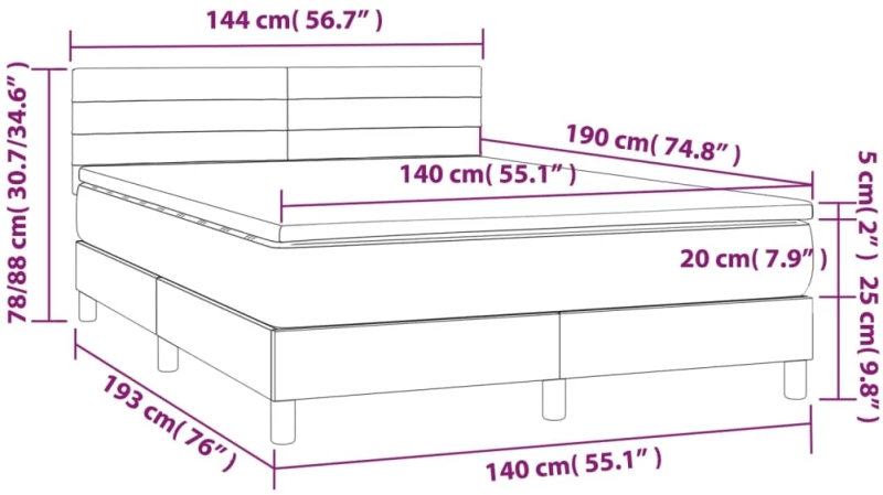 ΚΡΕΒΑΤΙ BOXSPRING ΜΕ ΣΤΡΩΜΑ & LED ΣΚ.ΚΑΦΕ 140X190 ΕΚ ΥΦΑΣΜΑΤΙΝΟ 3133232