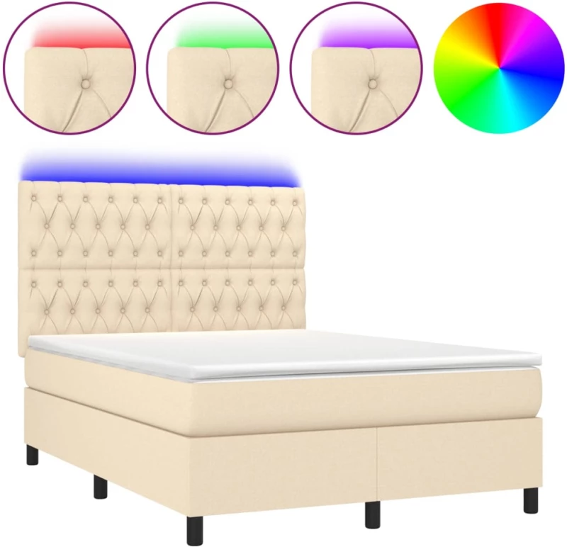 ΚΡΕΒΑΤΙ BOXSPRING ΜΕ ΣΤΡΩΜΑ & LED ΚΡΕΜ 140X200 ΕΚ. ΥΦΑΣΜΑΤΙΝΟ 3135122