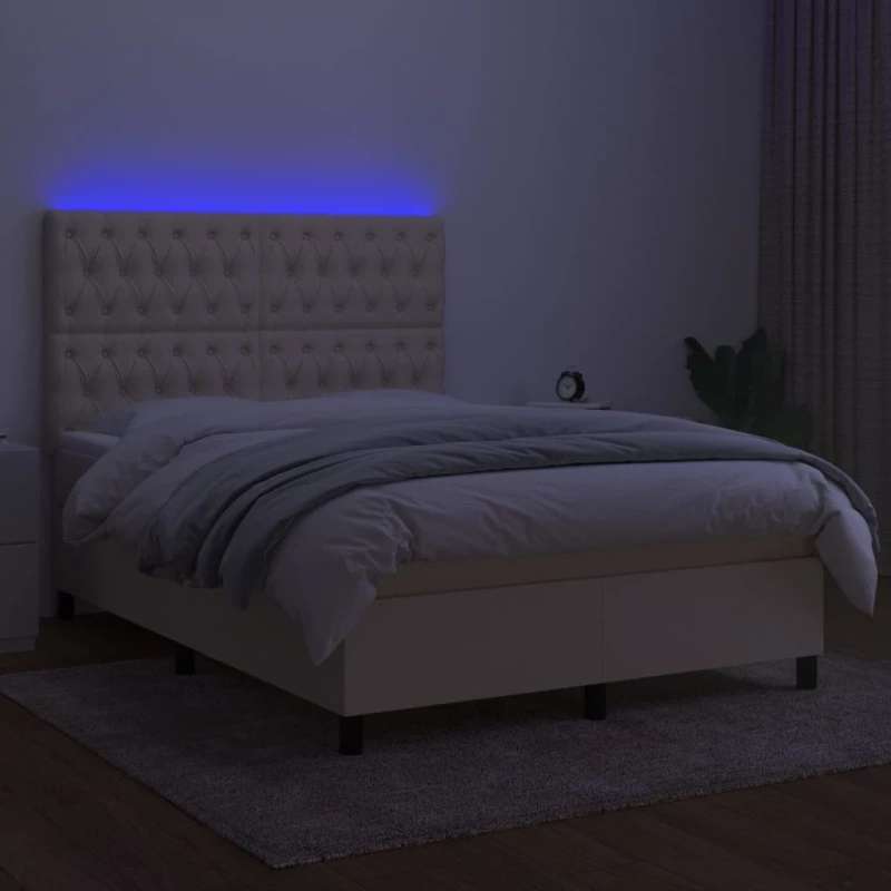 ΚΡΕΒΑΤΙ BOXSPRING ΜΕ ΣΤΡΩΜΑ & LED ΚΡΕΜ 140X200 ΕΚ. ΥΦΑΣΜΑΤΙΝΟ 3135122