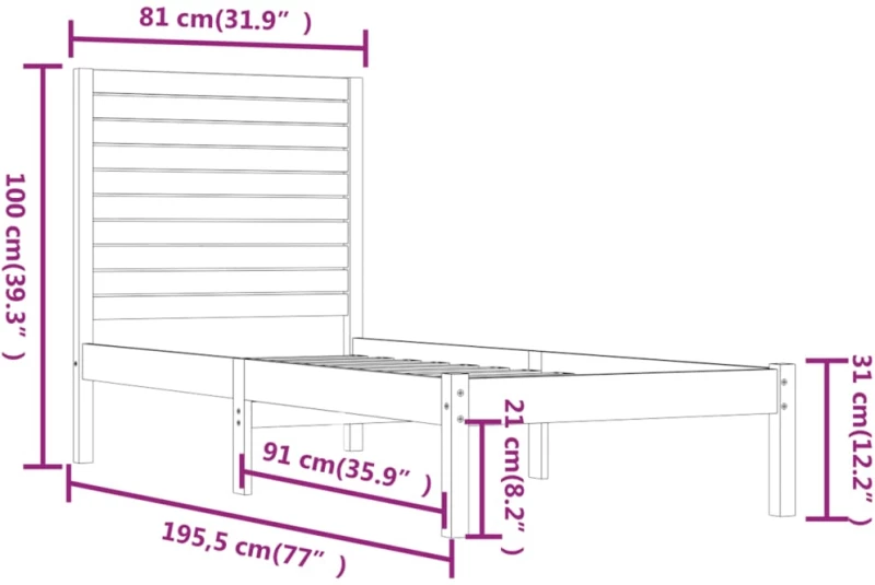 ΠΛΑΙΣΙΟ ΚΡΕΒΑΤΙΟΥ 75 X 190 ΕΚ. ΑΠΟ ΜΑΣΙΦ ΞΥΛΟ 2FT6 SMALL SINGLE 3104568