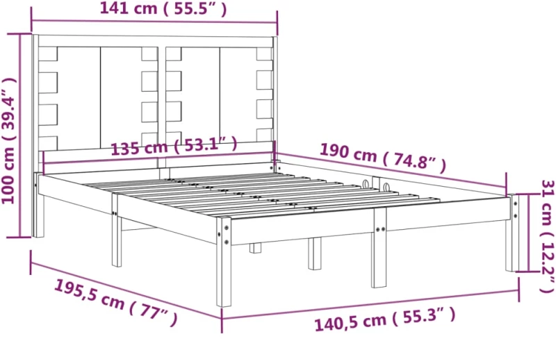 ΠΛΑΙΣΙΟ ΚΡΕΒΑΤΙΟΥ 135 X 190 ΕΚ. ΑΠΟ ΜΑΣΙΦ ΞΥΛΟ 4FT6 DOUBLE 3104193