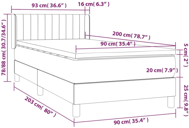ΚΡΕΒΑΤΙ BOXSPRING ΜΕ ΣΤΡΩΜΑ ΣΚΟΥΡΟ ΓΚΡΙ 90X200 ΕΚ. ΒΕΛΟΥΔΙΝΟ 3131058