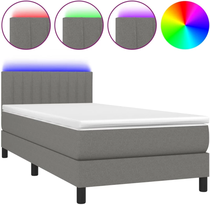 ΚΡΕΒΑΤΙ BOXSPRING ΜΕ ΣΤΡΩΜΑ & LED ΣΚ.ΓΚΡΙ 90X200 ΕΚ. ΥΦΑΣΜΑΤΙΝΟ 3133286