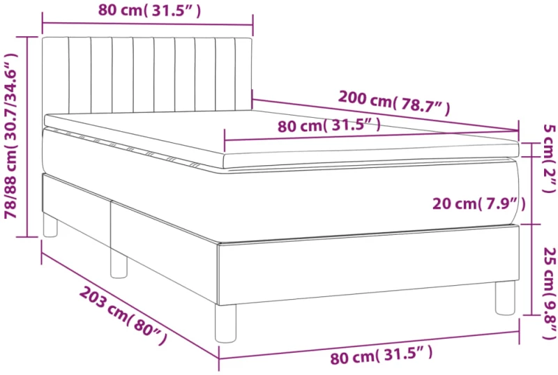 ΚΡΕΒΑΤΙ BOXSPRING ΜΕ ΣΤΡΩΜΑ & LED ΑΝ.ΓΚΡΙ 80X200 ΕΚ. ΥΦΑΣΜΑΤΙΝΟ 3133269