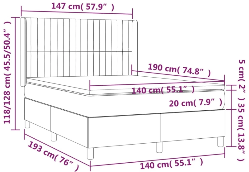 ΚΡΕΒΑΤΙ BOXSPRING ΜΕ ΣΤΡΩΜΑ ΣΚΟΥΡΟ ΓΚΡΙ 140X190 ΕΚ. ΒΕΛΟΥΔΙΝΟ 3132796