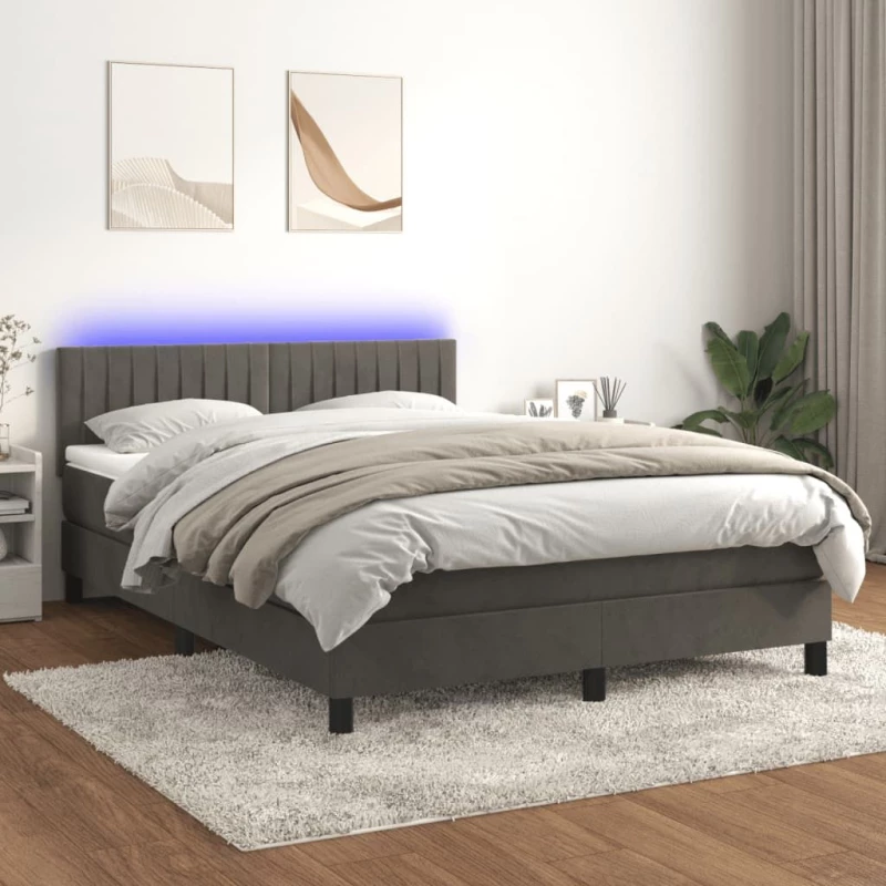 ΚΡΕΒΑΤΙ BOXSPRING ΜΕ ΣΤΡΩΜΑ & LED ΣΚ. ΓΚΡΙ 140X200ΕΚ. ΒΕΛΟΥΔΙΝΟ 3134526